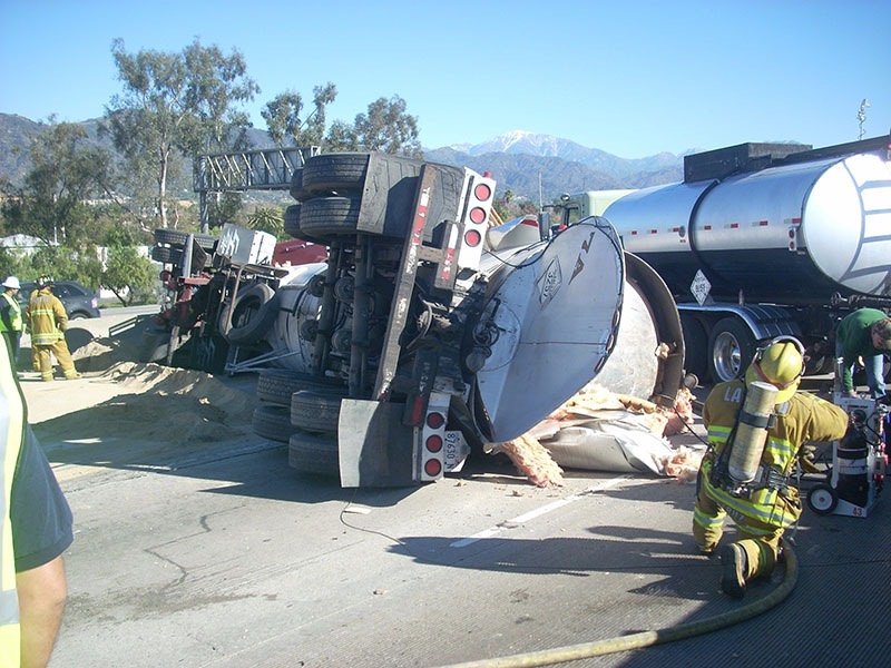 Roadway hazardous materials response in progress