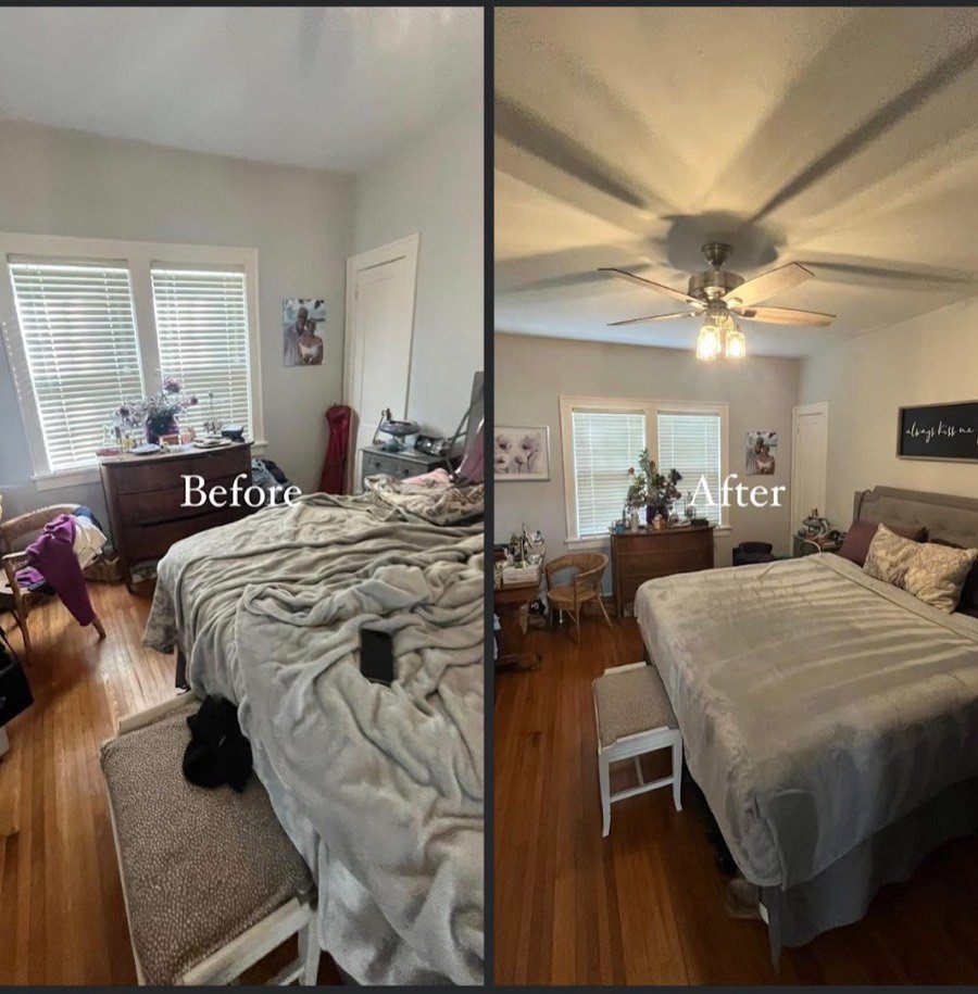 Before and after of a bedroom cleaned and reset by ConvenientConnections